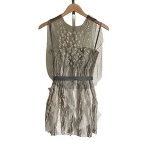 Vera Wang Lavender Label Neutral Beige Ruffle Jeweled Cocktail Dress size 0